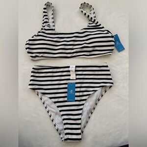 NWT CUPSHE Live Life on the Beach Black & White Stripe Bikini